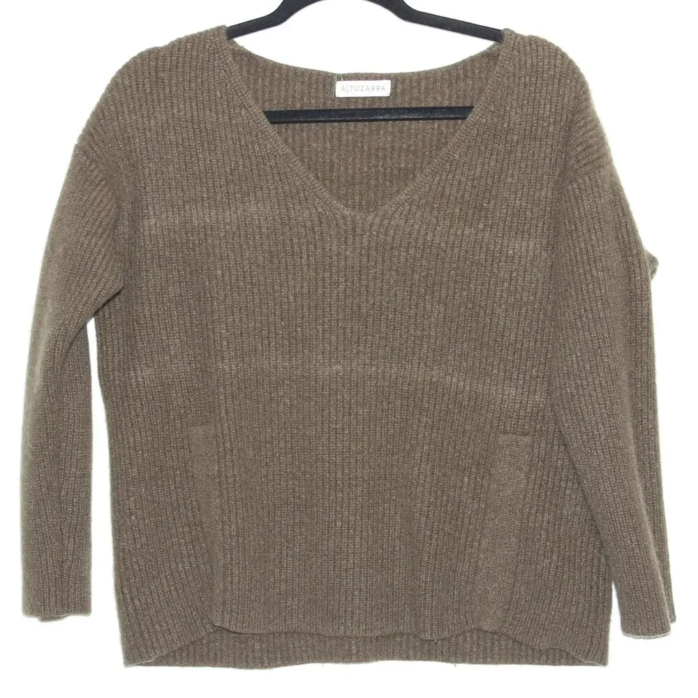 Altuzarra 100% Cashmere Green V-Neck Knit Sweater Size Large